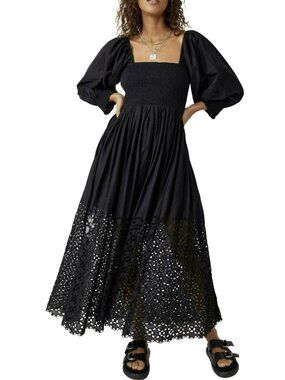Free People Perfect Storm Smocked Eyelet Long Sleeve Maxi Dress Large NWT